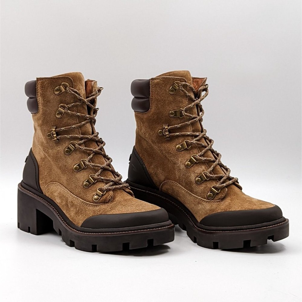 Tory Burch Women Brown Leather Lug Sole Chunky Heel Boots size 9.5 NWD MRSP $458